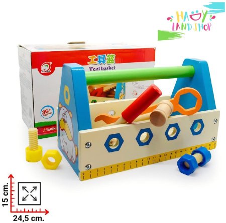 لعبة صندوق خشب عدة بناء تعليمية "Tool Basket"