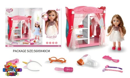 لعبة دمية عظم مع غرفة الملابس – Sweet Girl Fashion Cloak Room